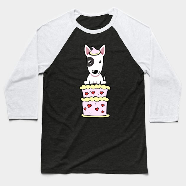 Bull terrier dog Jumping out of a cake Baseball T-Shirt by Pet Station